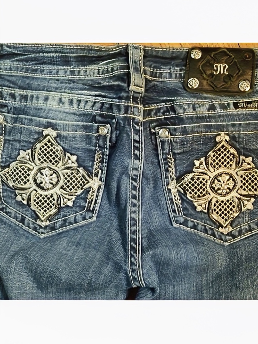 Gorgeous Y2K Miss Me Mid-Rise Boot Jeans With Embellished Pockets 30” Inseam